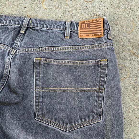 Vtg 90s POLO JEANS COMPANY Plain Earthtone Super Baggy Denim Shorts Jorts 42 - Picture 3 of 8